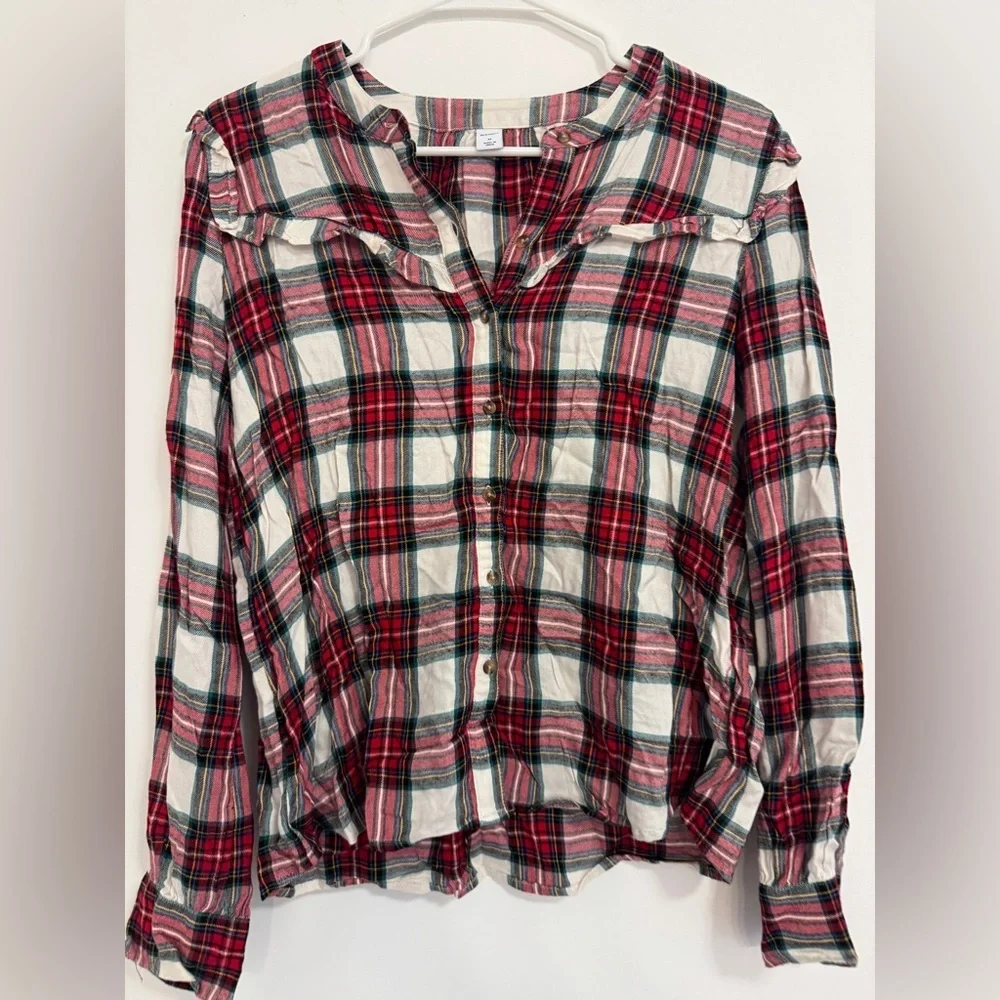 Old Navy Red and Black Cuffed Sleeve Button Down Shirt